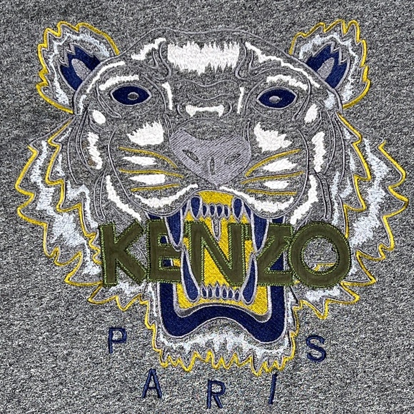 KENZO Tiger Head Embroidered Gray Crewneck Sweatshirt Size Medium - Picture 4 of 9